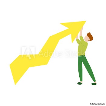 Businessman and arrow pointing up