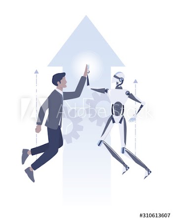 Businessman and robot communication idea