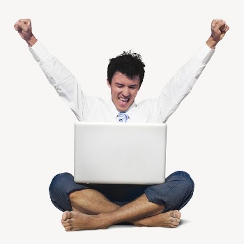 Businessman cheering with laptop, hiring, | Free PSD - rawpixel