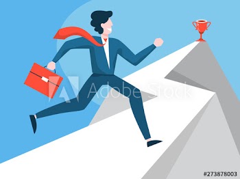 Businessman climbing on the top of the mountain
