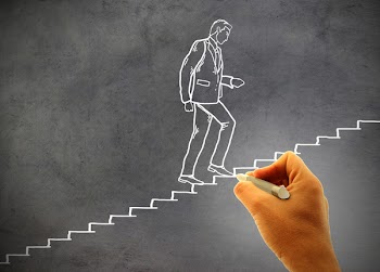  Businessman climbing staircase - Concept of climbing the career 