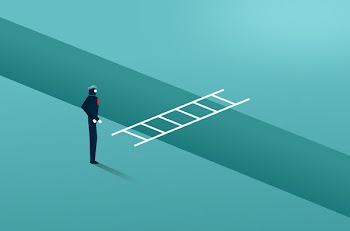  Businessman Facing a Moat With Ladder - Overcoming Barriers 