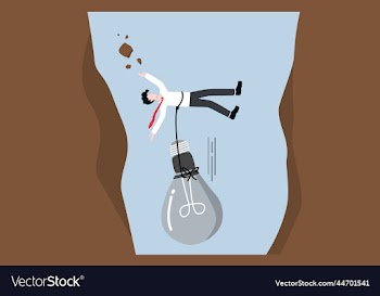 businessman falling down old light bulb