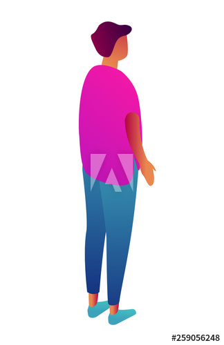 Businessman from the back standing and looking right, tiny people isometric 3D illustration