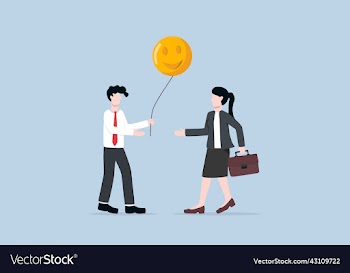 businessman giving happy balloon for colleague