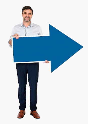 Businessman holding a blue arrow | Free stock psd mockup - 491136