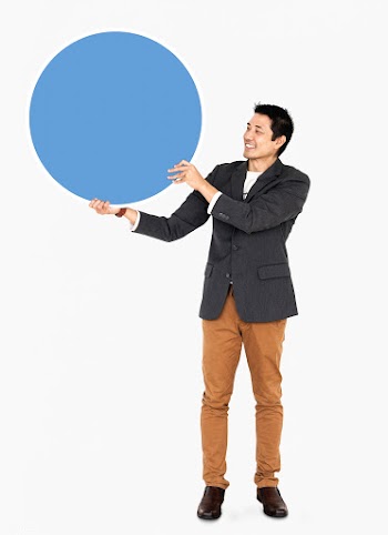 Businessman holding a blue round board | Free stock psd mockup - 490981