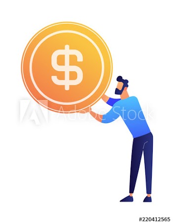 Businessman holding a huge dollar coin vector illustration