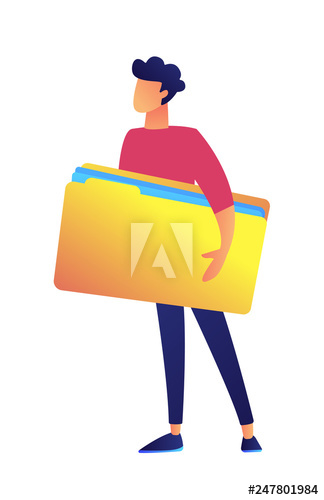 Businessman holding big opened file folder vector illustration