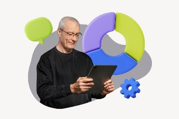 Businessman holding tablet, 3D pie | Free Photo - rawpixel