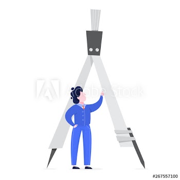 Businessman in a suit standing at a giant compass