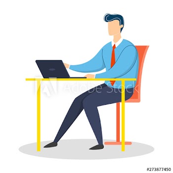 Businessman in the suit sitting at the desk and work