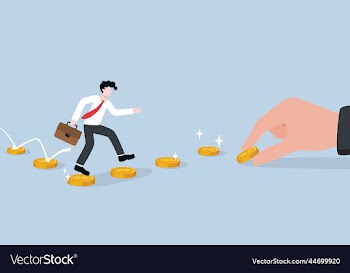 businessman jumping along coins path