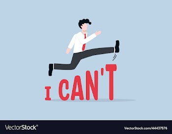 businessman jumping over obstacle word i cannot