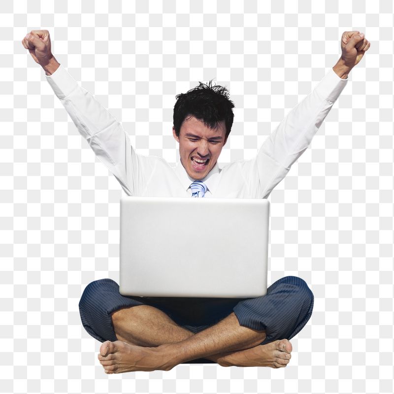 Businessman png cheering with laptop | Free PNG - rawpixel