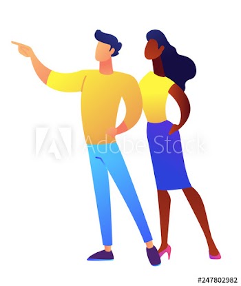 Businessman pointing finger and businesswoman vector illustration
