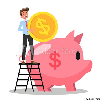 Businessman put money inside the piggy bank