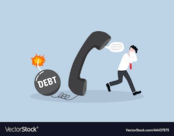 businessman running away from debt telephone