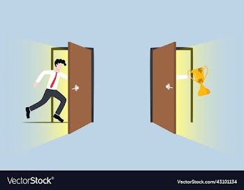 businessman running into dimensional door