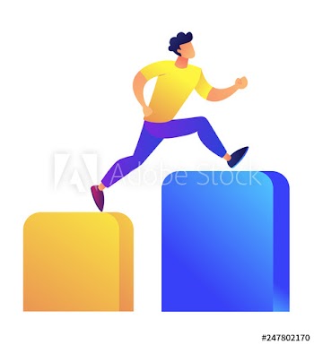 Businessman running up the columns graph vector illustration