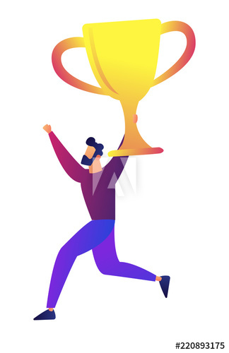 Businessman runs holding a big trophy cup vector illustration
