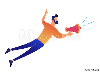 Businessman speaking or shouting into loudspeaker vector illustration