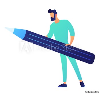Businessman standing and holding a big pencil vector illustration