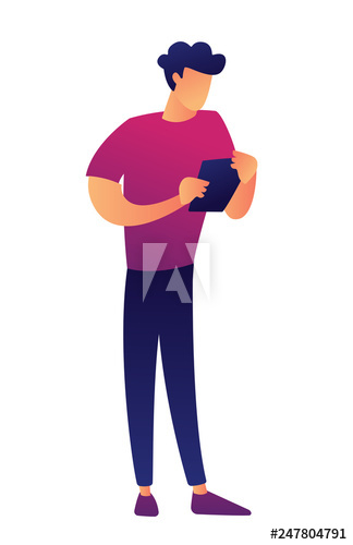 Businessman standing and using tablet vector illustration