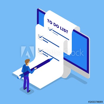 Businessman standing at long to do list