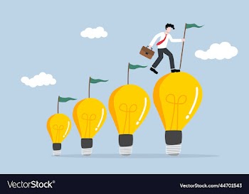 businessman step on rising up light bulb ideas