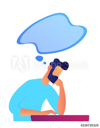 Businessman thinking and blue think bubble vector illustration