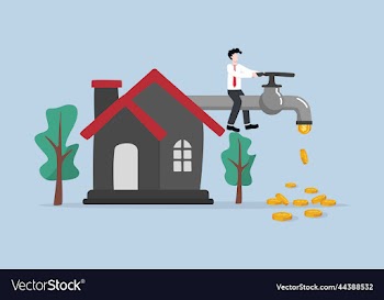 businessman turn on money tap connect with house