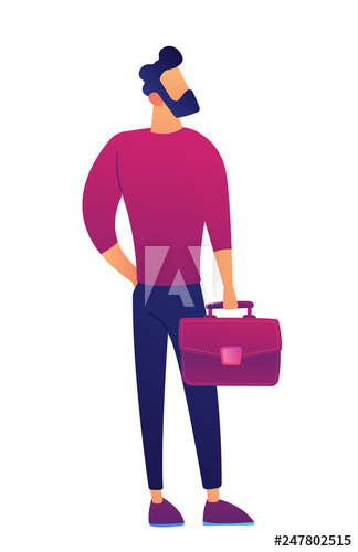 Businessman with beard standing and holding briefcase vector illustration