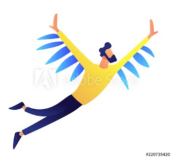 Businessman with blue wings flying up for success vector illustration