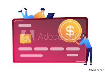 Businessman with dollar coin and huge credit card vector illustration
