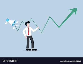 businessman with rising graph from megaphone