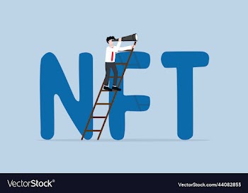 businessman with telescope climb up word nft