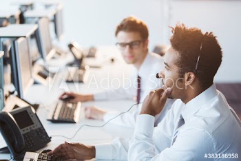 Businessman working at call center