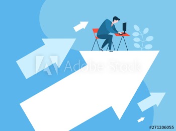 Businessman working on the arrow pointing upwards