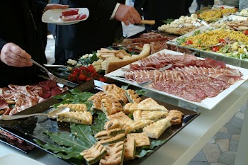 businessmen serving themselves in a meeting event, catering set