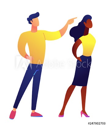Businesswoman and businessman pointing finger and showing vector illustration