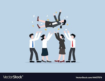 businesswoman being thrown into the air by staff