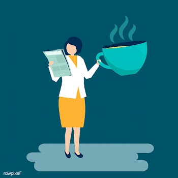 Businesswoman drinking coffee and reading a n.. | Free stock vector - 455125