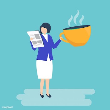 Businesswoman drinking coffee and reading a n.. | Free stock vector - 455134