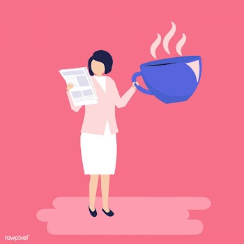 Businesswoman drinking coffee and reading a n.. | Free stock vector - 455136