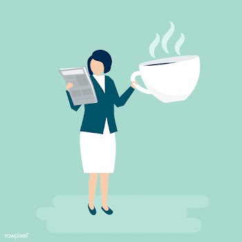 Businesswoman drinking coffee and reading a n.. | Free stock vector - 455137