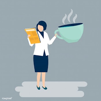 Businesswoman drinking coffee and reading a n.. | Free stock vector - 455165