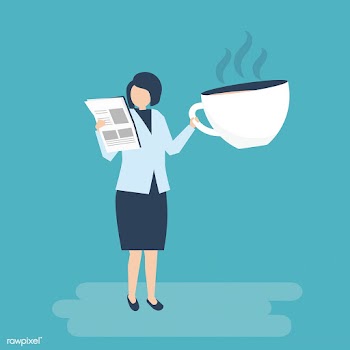 Businesswoman drinking coffee and reading a n.. | Free stock vector - 455167