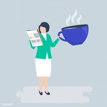 Businesswoman drinking coffee and reading a n.. | Free stock vector - 455172
