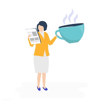 Businesswoman drinking coffee and reading a n.. | Free stock vector - 455177